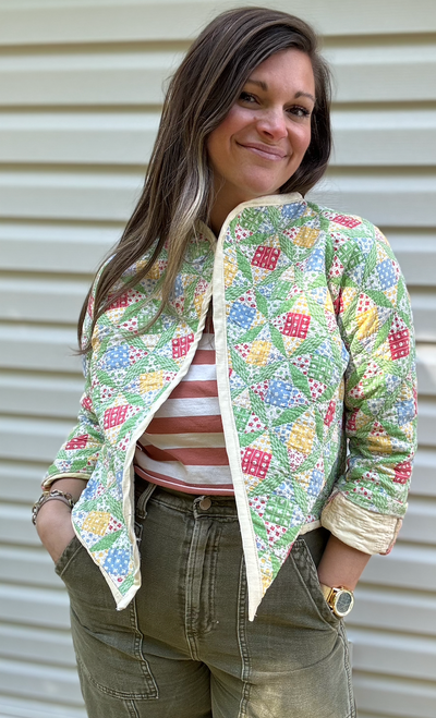 The Cutie Cropped Green Quilt Coat