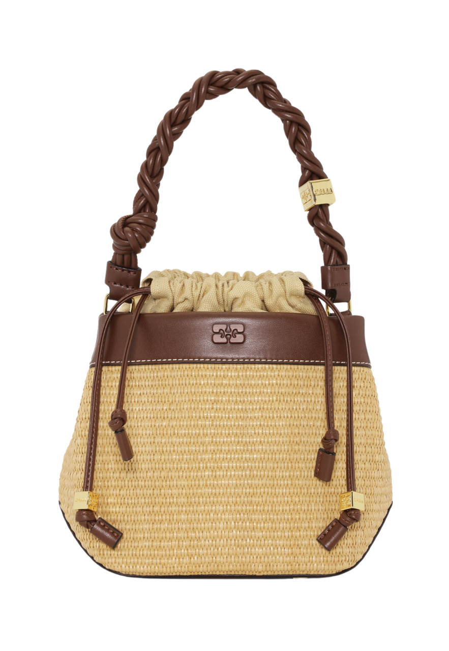 トートバッグ Ganni Bou Bucket Purse - Ganni - Synthetic - Brown Ganni Bou Bucket Bag Raffia Seal Brown - GANNI - Monkee's of
