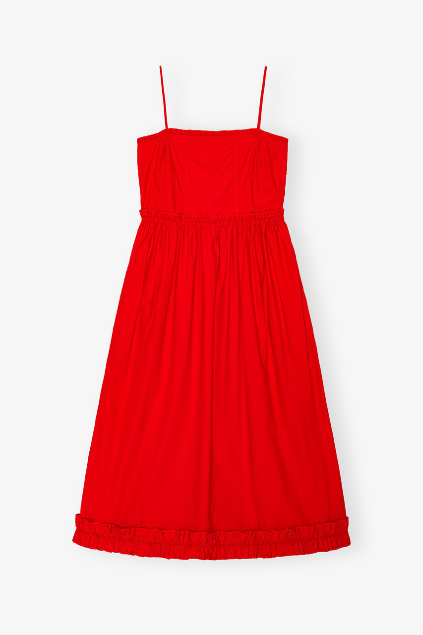 国内発送☆送関税込【GANNI】Flared dress Cotton Poplin Strap Long Dress Racing Red - GANNI - Monkee's