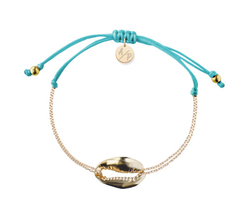 Metallic Mini Gold Shell Chain Bracelet Turquoise