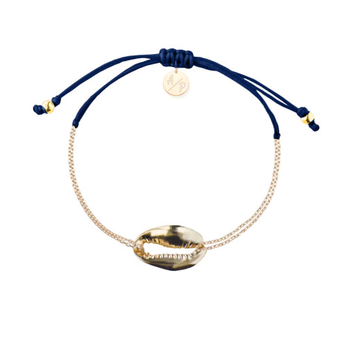 Mini Metallic Shell Gold Chain Bracelet Navy