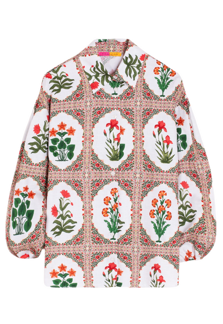Puff Sleeve Shirt Flower Motif - Vilagallo Puff Sleeve Shirt Flower Motif - Vilagallo