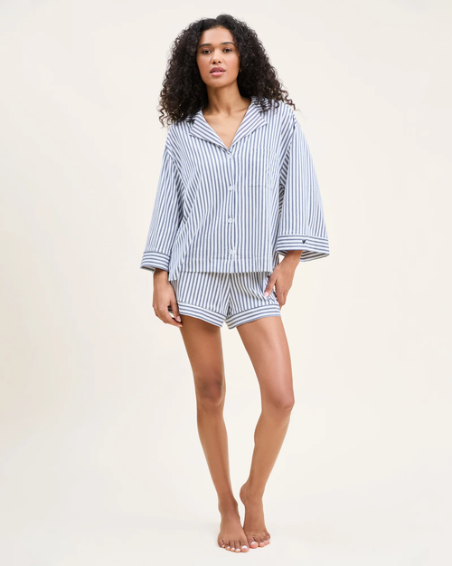 The Olivia Pima Short Set Navy French Ticking Petite Plume