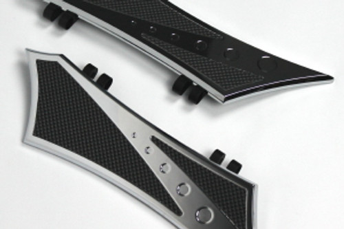Chrome-E-O Bagger Rider Floorboards Chrome with Black Diamond Rubber Inserts