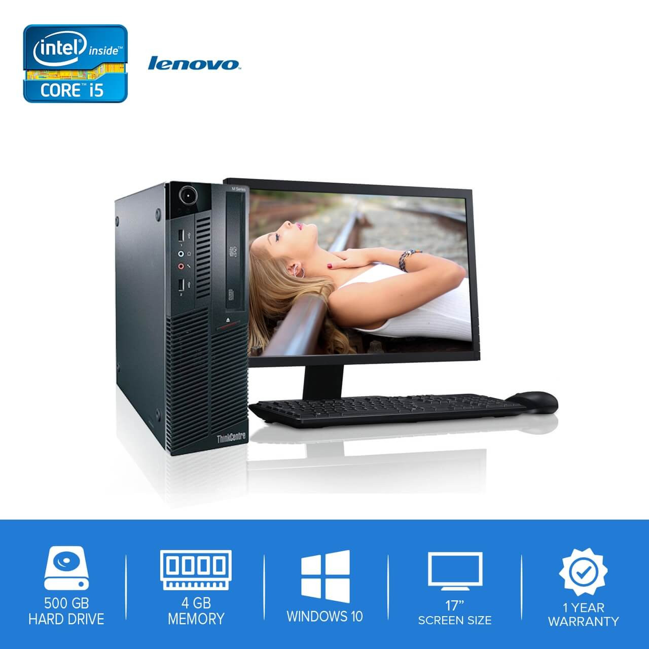 Lenovo-ThinkCentre M90 M91 Desktop Computer PC – Intel Core i5- 4GB Memory  – 500GB Hard Drive - Windows 10 with 17” LCD