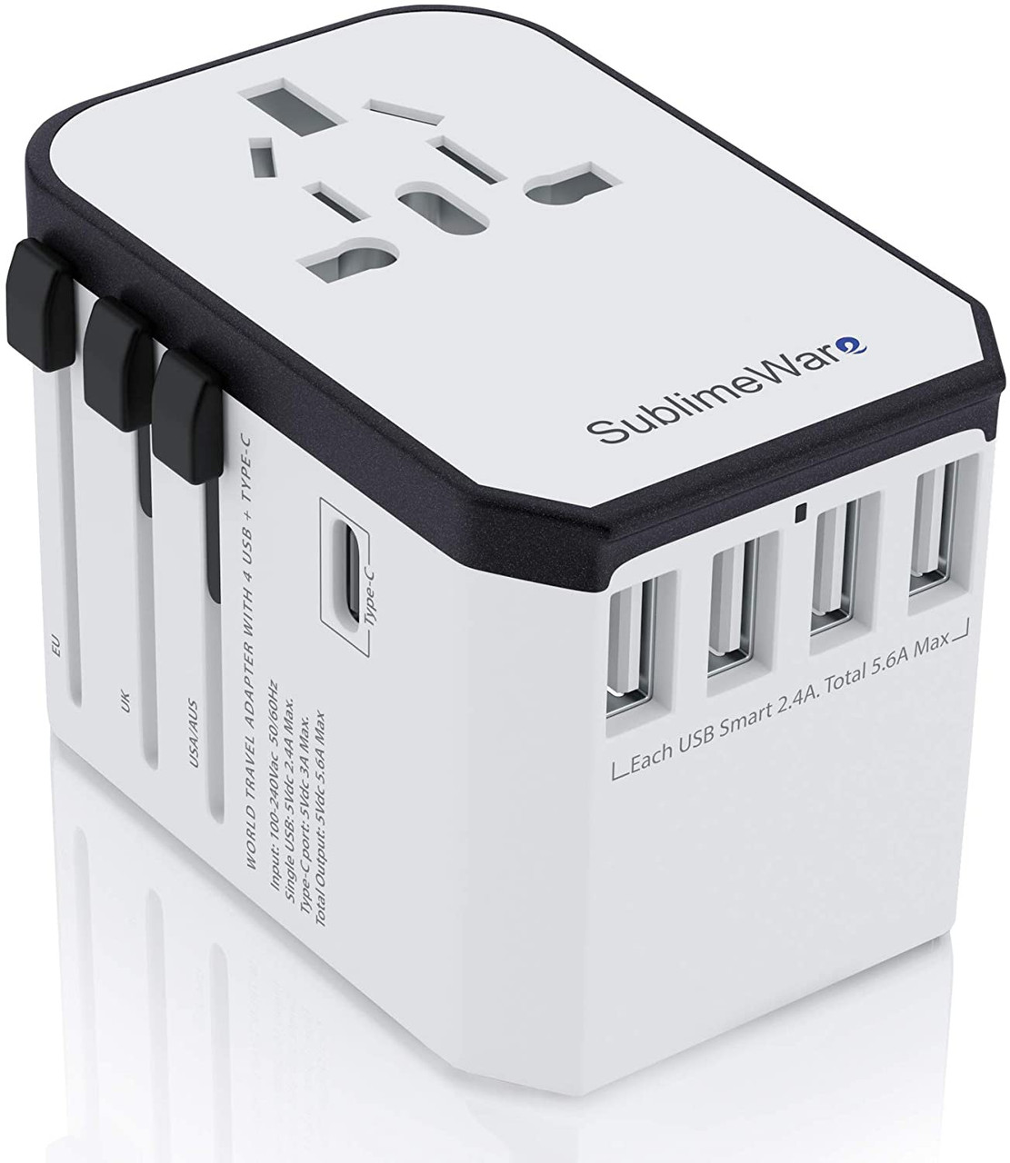 Power Plug Adapter - International Travel (w/5 USB Ports and USB Type C)-  Work 150+ Countries - 220 Volt Adapter - Travel Adapter - Type C A G I A/C  - UK Japan China EU Europe European (JY-305PLUS)