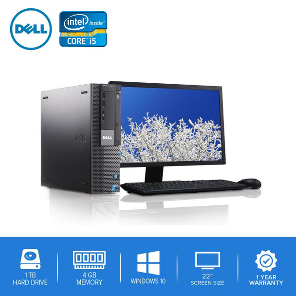 980-Dell PC Computer Desktop CORE i5 3.0GHz 4GB 1TB HD Windows 10 w/ 22" LCD 