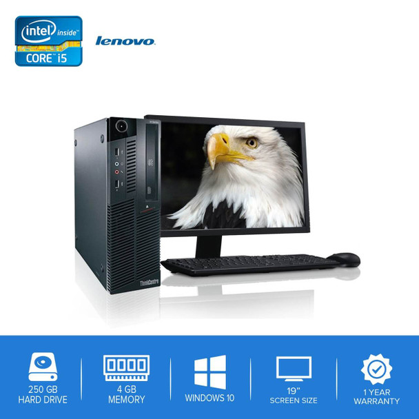 Lenovo-ThinkCentre M90 M91 Desktop Computer PC – Intel Core i5- 4GB Memory – 250GB Hard Drive - Windows 10 with 19” LCD