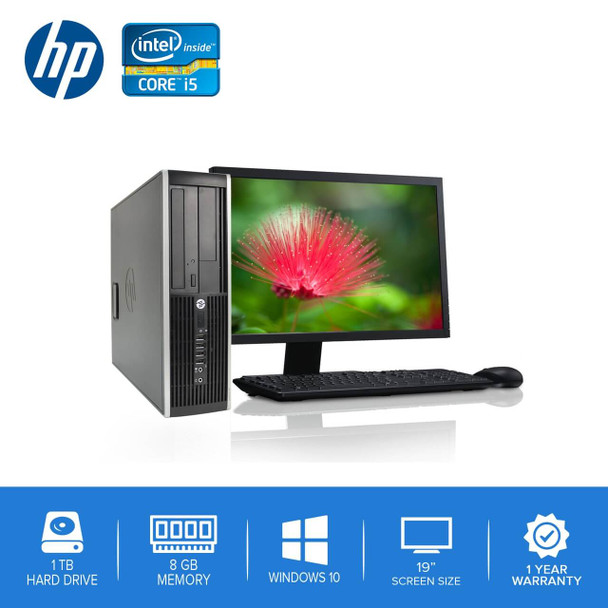 HP-Elite Desktop 8200 Computer PC – Intel Core i5 - 8GB Memory – 1TB Hard Drive - Windows 10 with 19” LCD