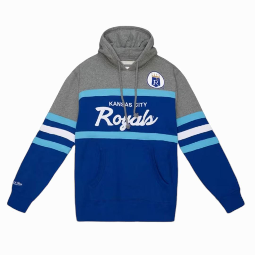 SALE!!!) Mitchell Ness MLB Head Coach Royals Hoodie Blue BUNKER