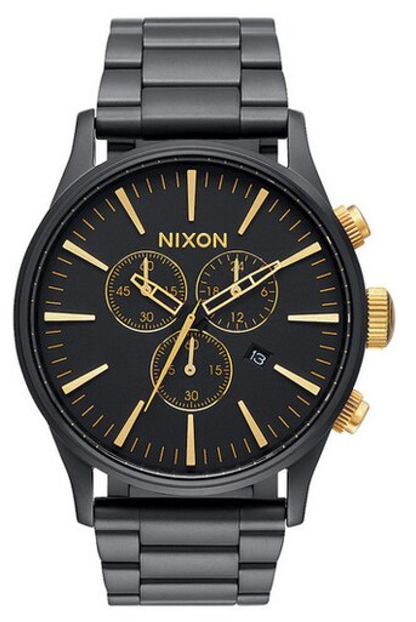 Nixon Sentry Chrono Leather Gold, Indigo & Brown Analog Watch | Hamilton  Place