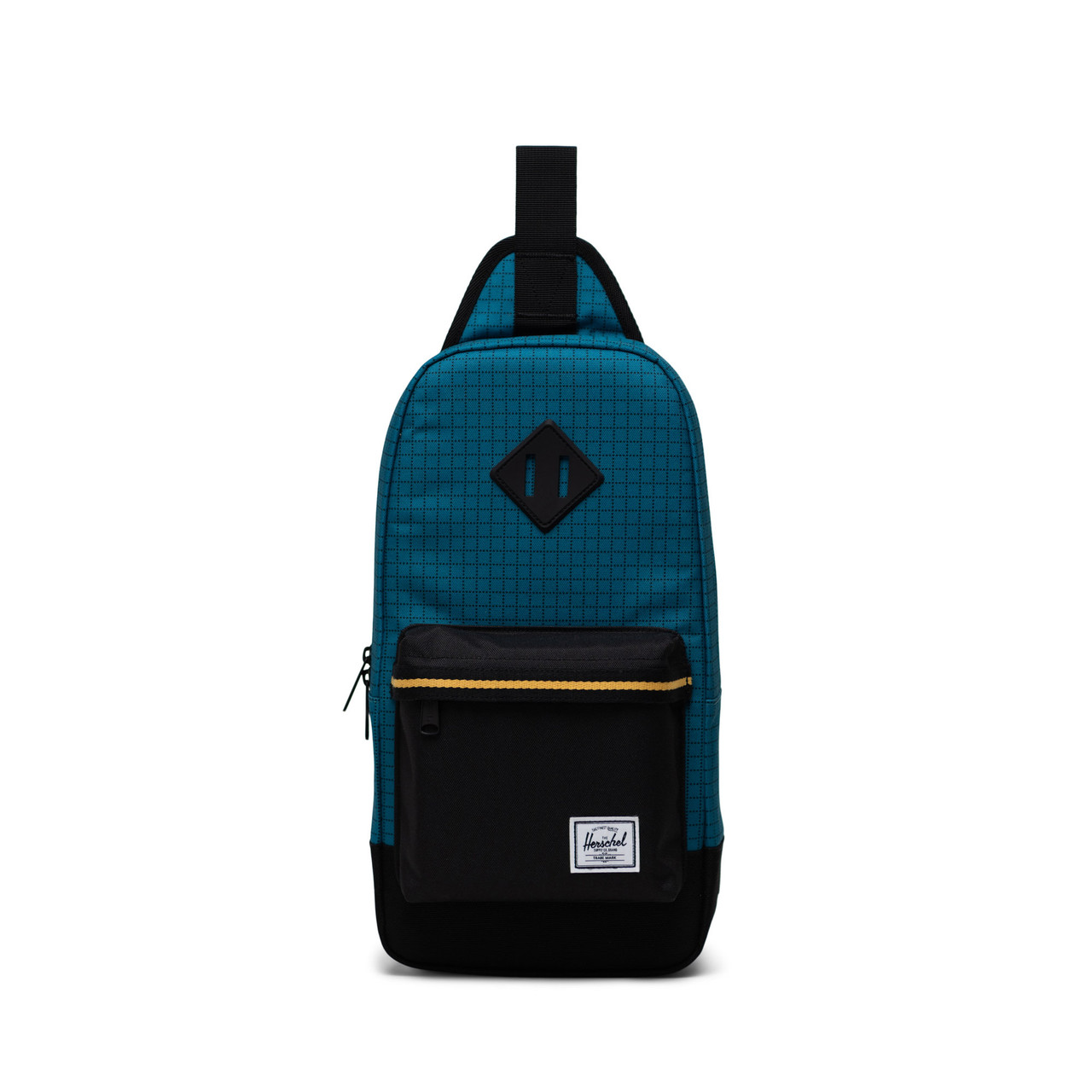 herschel backpack blue and yellow Herschel Heritage Shoulder Bag - Harbour Blue Grid/ Black/ Amber Yellow