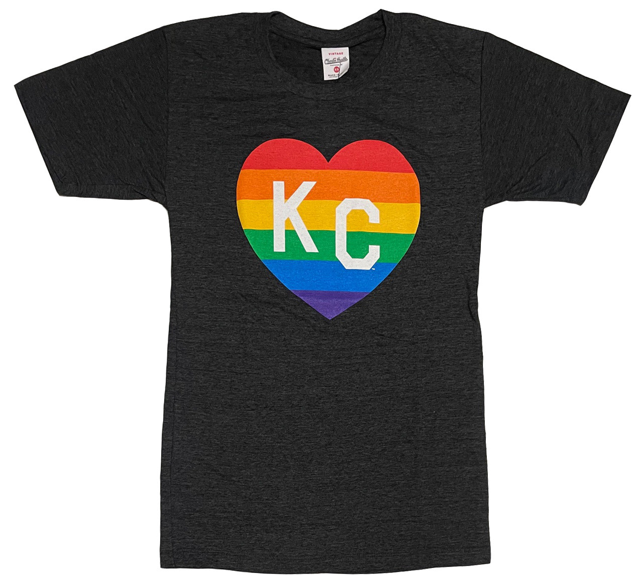 Charlie Hustle KC Heart Tee Rainbow - BUNKER, image size:1280x1177