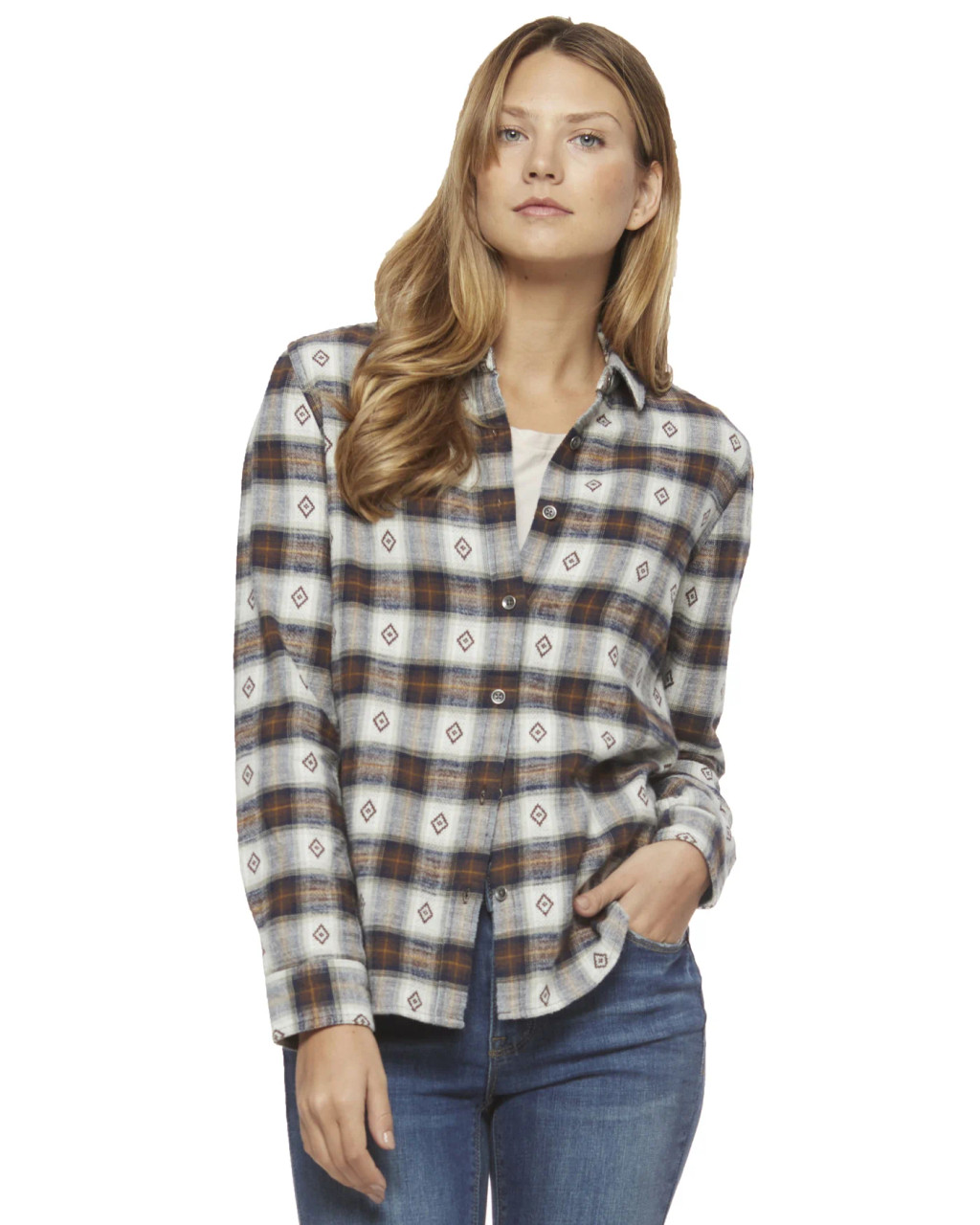 (SALE!!!) Flag and Anthem Mora LS Dobby Plaid Flannel LS Shirt -  Navy/White/Brown