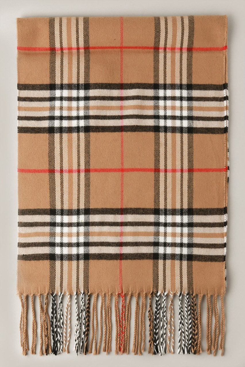 Giant Check Cashmere Feel Muffler Scarf - Brown