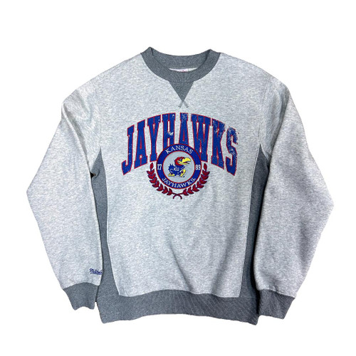 Mitchell & Ness Jayhawks NCAA Premium Fleece Crew Vintage Logo - Grey