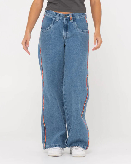 Rusty Mommy Flip Low Rise Wide Leg Denim Pants- Middy Blue