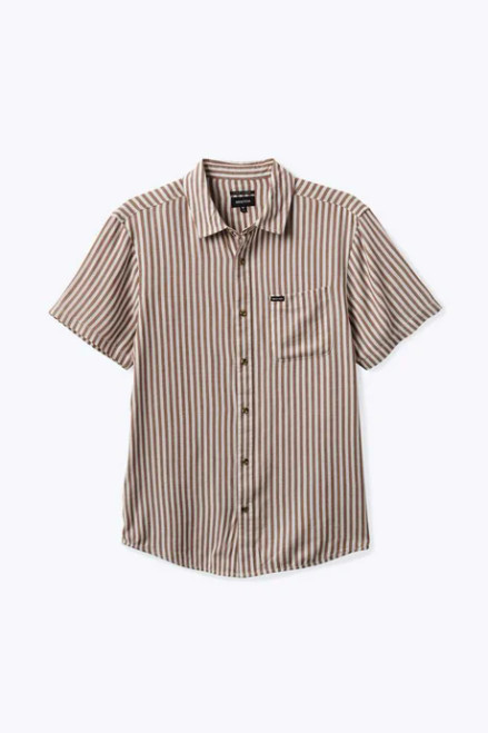 Brixton Charter Herringbone Stipe SS Button Up Woven Shirt - Off White/Bison