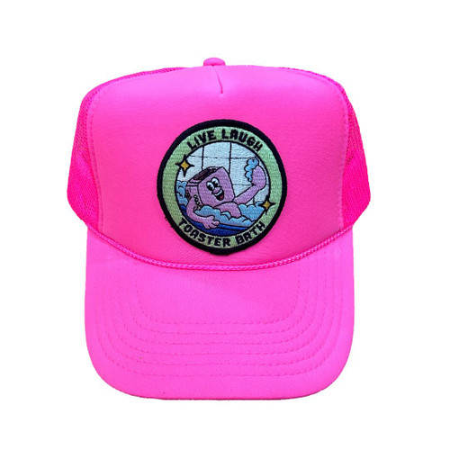 Live Laugh Toaster Bath Trucker Hat - Hot Pink Flag