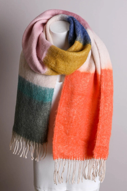Color Block Blanket Scarf - Green/Orange