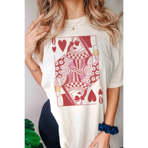 Champagne Queen of Hearts Oversized Graphic Tee - Natural
