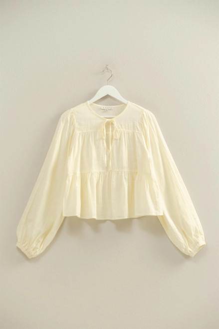 Hyfve Textured Peasant Blouse with Tie Detail - Cream