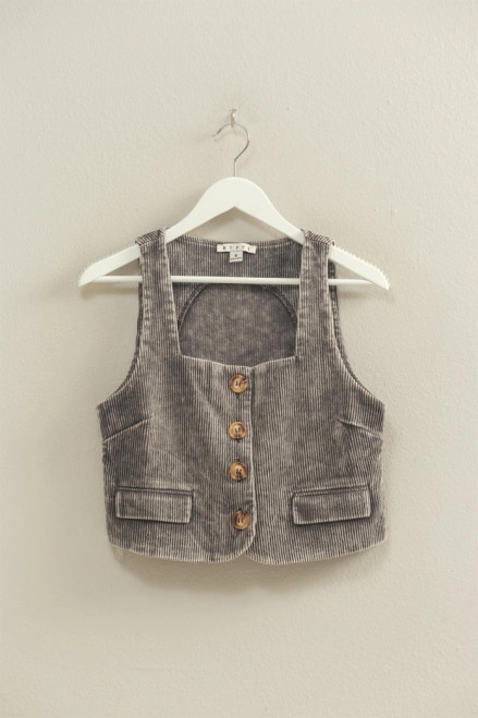 Hyfve Snow Garment Wash Corduroy Vest - Charcoal