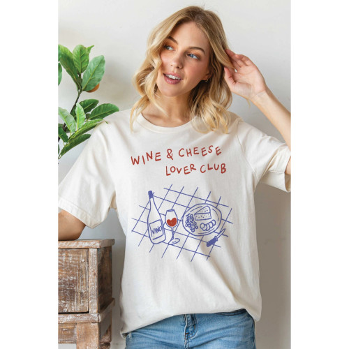 Wine And Cheese Lovers Club Graphic Tee - Ivory