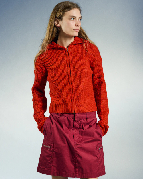 Obey Glenda Hood Zip Sweater - Tomato