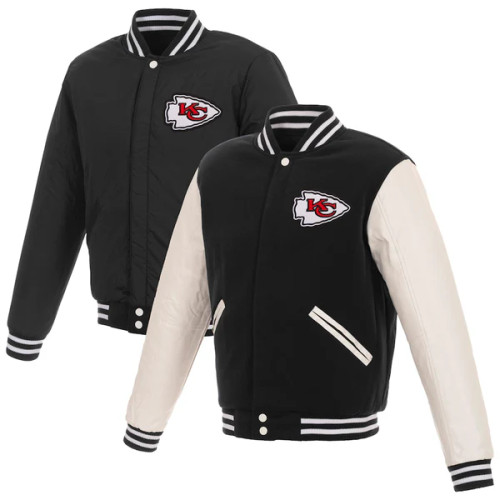 JH Designs Kansas City Chiefs Reversible Varsity Jacket - Black/White
