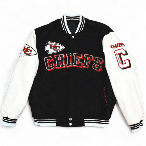 JH Designs Kansas City Chiefs Reversible Varsity Jacket - Black/White