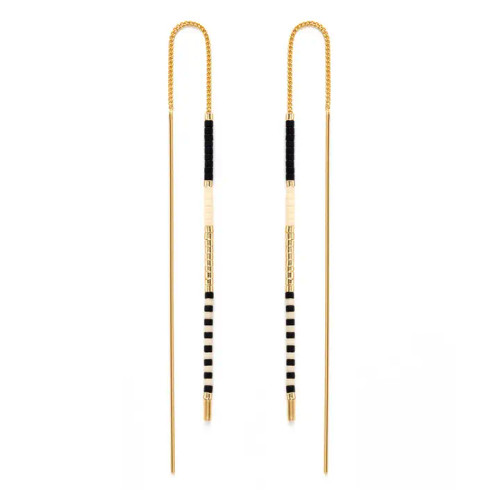 Amano Studio Miyuki Seed Bead Threader Earrings - Bone / Black