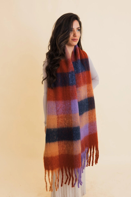 Cozy Breeze Oversized Fringe Scarf - Red