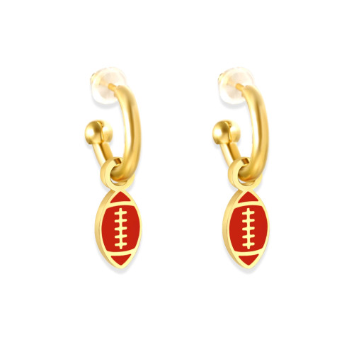 Eb and Co. Kansas City Red & Gold Football Charm Hoop Earring