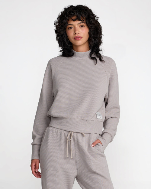 RVCA Sofie Waffle Mock Neck Women's Shirt -Sky Grey