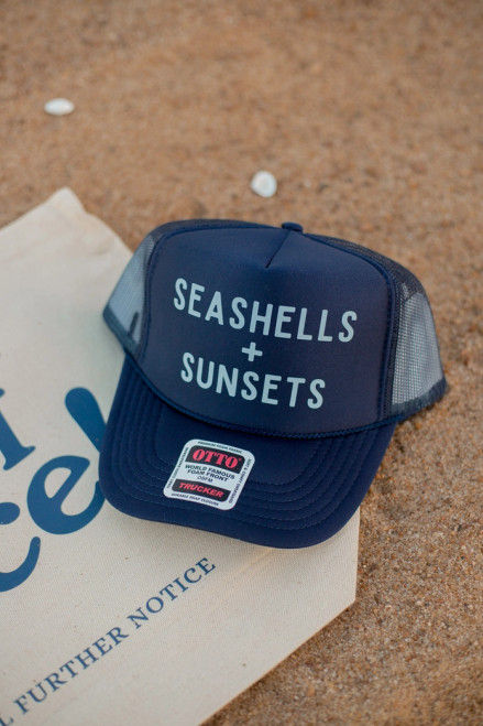 Seashells and Sunsets Trucker Hat - Navy