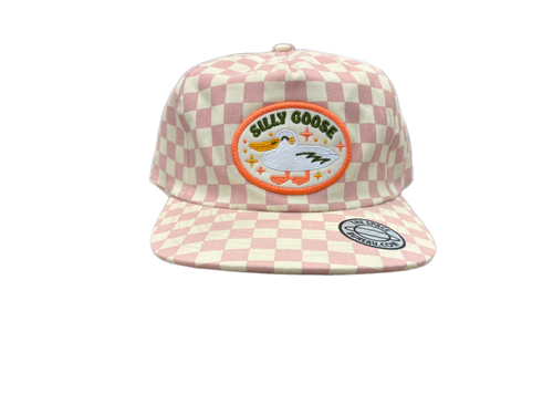 Silly Goose 5-Panel Checkered Floppy Hat - Pink White