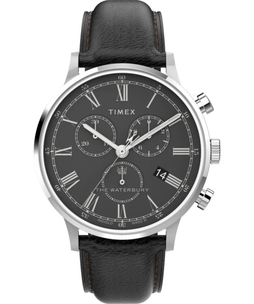 Timex Waterbury Classic Chronograph Watch - Black Leather