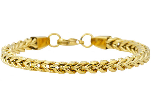 Blackjack Men's Jewelry Men's Gold Stainless Steel Rounded Franco Link Chain Bracelet