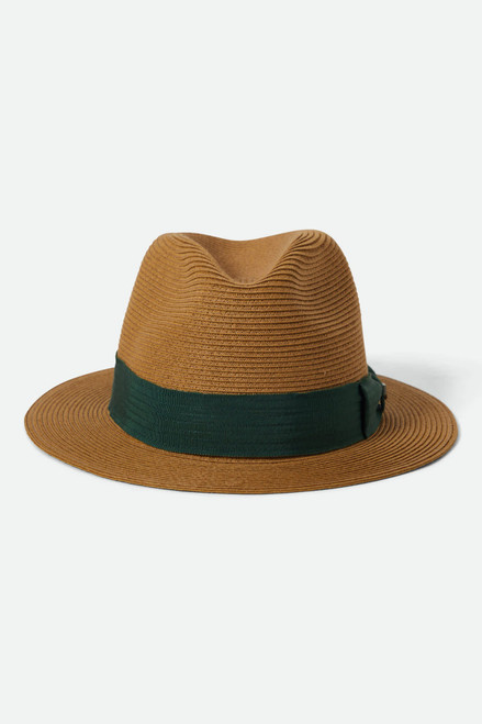 Brixton Roma Straw Packable Fedora - Dark Tan / Primal Green