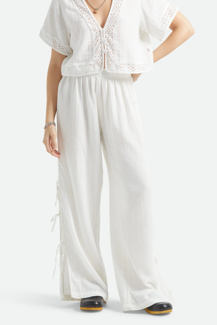 Brixton Women's Seaside Eyelet Wide Leg Pant - Off White Eyelet