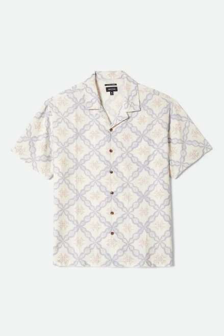Brixton Bunker Slub Men's Woven Shirt - Off White/Blue Tile