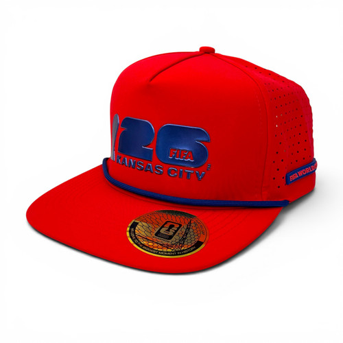 FIFA World Cup 26 F1 Flatbill Water Resistant Hat Kansas City Emblem - Red