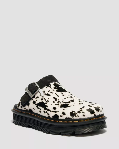 Dr Marten's Zebzag Mule Dalmatian Hair On Leather Slingback Platform Mules - Cream / Black