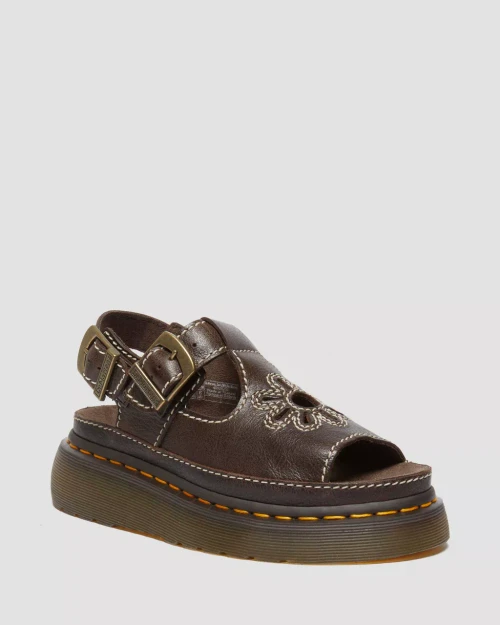 Dr Marten's Dunnet Flower Full Grain Leather Sandals - Kelp Brown