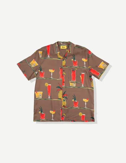 Duvin Design Tiki Bar Cabana Button Up Shirt - Brown