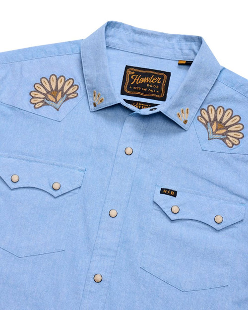 Howler Bros Crosscut Deluxe Longsleeve Snapshirt - Fanned Flora Faded Blue Oxford