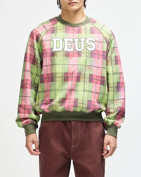 Deus ex Machina Cage Crew Sweatshirt - Olive Check