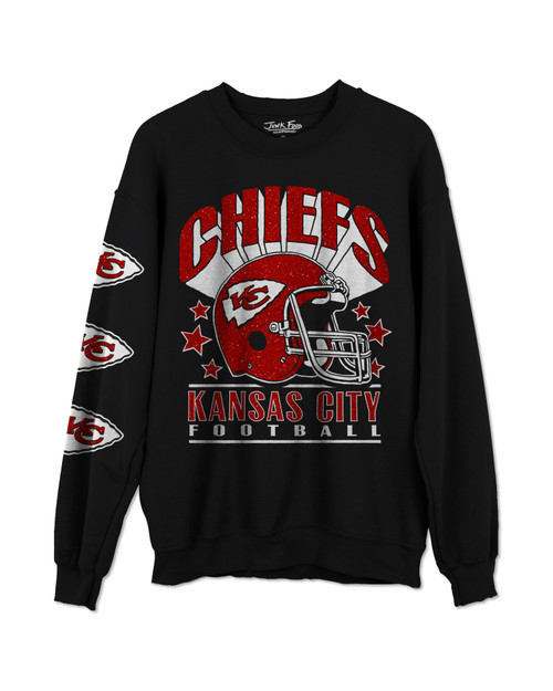 Junk Food Clothing Chiefs Glitter Helmet Crew Fleece - Black