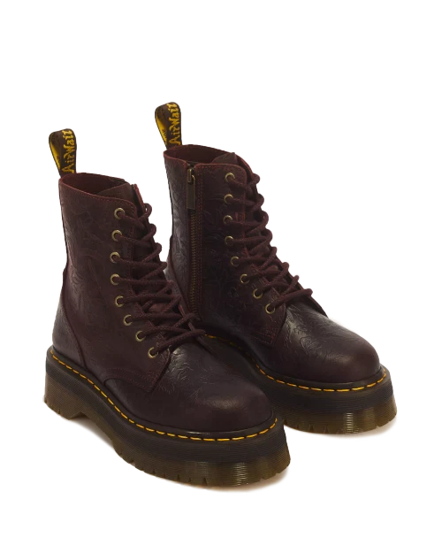 Dr Marten's Jadon Emboss Floral - Crazy Horse Floral Emboss - Cherry Red
